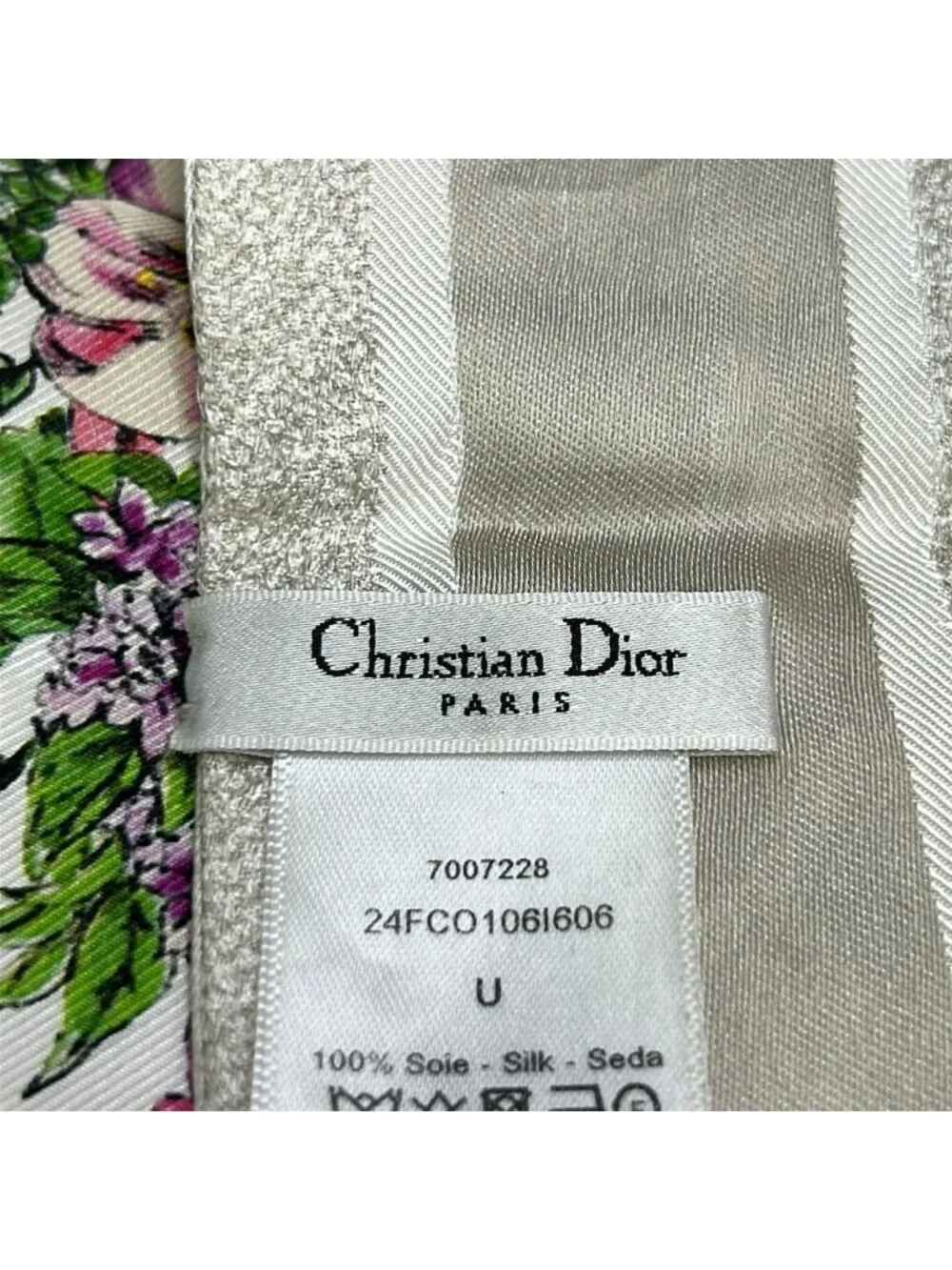 Dior Scarf Ivory Light Pink Multi Ribbon Floral Pattern